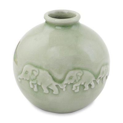 Celadon ceramic vase, 'Jade Elephant Parade'