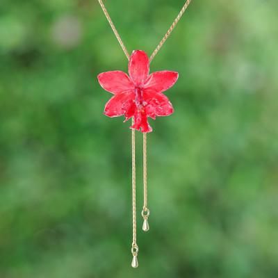 'Spring-Inspired 22k Gold-Plated Pink Orchid Lariat Necklace'