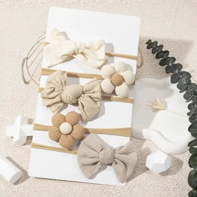 5Pcs/Set Cute Flower Bows Headband for Newborn Baby Elastic Nylon Baby Girls Hair Band Kids Headwear Children Hair Accessories