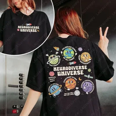 Neurodiverse univers télécharger sensibilisation à l'autisme t-shirt conceptions espace Clipart éducation spéciale Camisetas hommes femmes couverture en coton