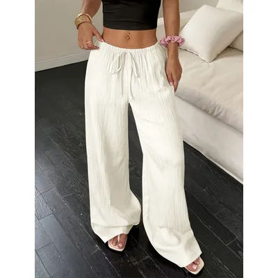 Pantalon large plissé bohème pour femme, pantalon ample à taille haute
