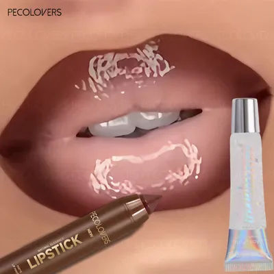 2pcs/Set Nourishing Lip Gloss + Lip Liner | Light and Non-sticky, Moisturizing, Velvet Texture, Suitable for Autumn and Winter
