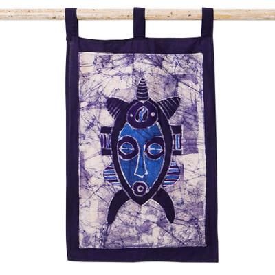 Debidebi,'Ghanaian Hand-Painted Cotton Wall Hanging in Blue Hues'