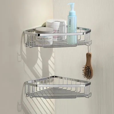 Wall Mounted Bathroom Shelves Shower Corner Shelf with Towel Bar Hook 304 Stainless Steel Shampoo Holder Kitchen Organizer Rack