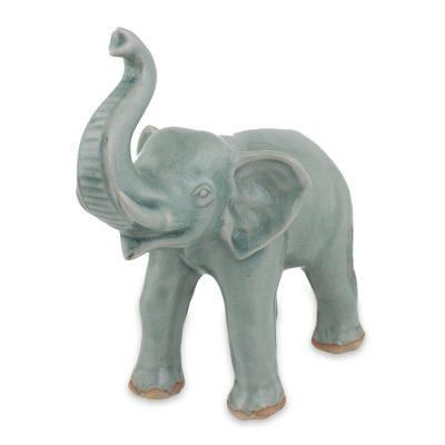 Celadon ceramic statuette, 'Happy Lucky Elephant'