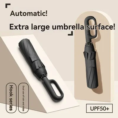 Parapluie entièrement automatique à 20 baleines avec anneau de fixation, pliable, extra large et robuste, pour hommes et femmes, double parapluie pare-soleil