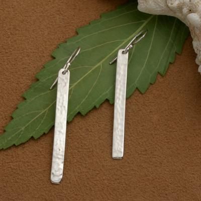 Hammered Marvels,'Minimalist Hammered Sterling Silver Bar Dangle Earrings'