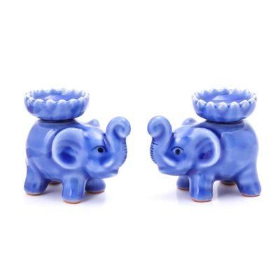 Baby Elephants in Blue,'Celadon Ceramic Elephant Incense Holders in Blue (Pair)'