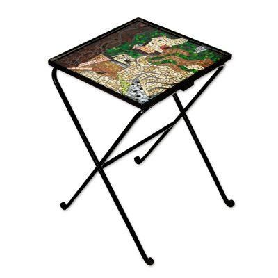 Stained glass folding table, 'Miro's Village'