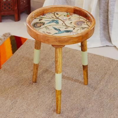 'Sylvan-Inspired Carved Resin-Coated Mango Wood Accent Table'