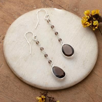 '12-Carat Faceted Checkerboard-Cut Smoky Quartz Earrings'