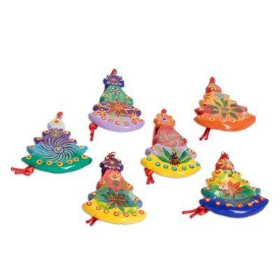 Christmas Tree,'Handmade Tree Ceramic Ornaments (Set of 6)'