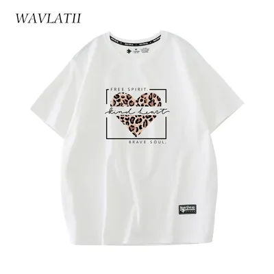 WAVLATII nouvelle mode femmes coton t-shirts femme blanc été imprimé léopard t-shirts dame vert à manches courtes hauts vêtements WT2227