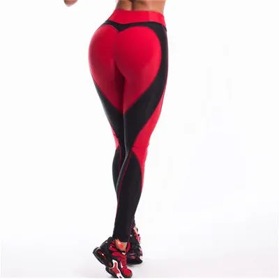 Leggings en forme de coeur femmes nouveau rouge noir couleur taille haute pantalon Patchwork imprimé Leggins grande taille haute élastique Fitness Leggings