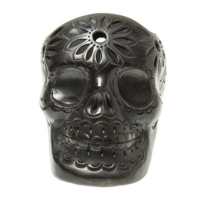 Revival,'Handcrafted Black Ceramic Skull Planter'