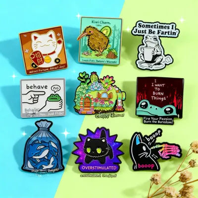 Succulent Plants Enamel Pin Cartoon Cat Badge Cute Frog Brooch Hat Lapel Pin Cosplay Accessory Toy Gift for Backpack Jacket
