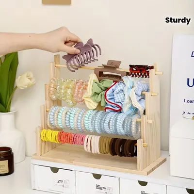Wooden hair accessories storage artifact large-capacity hairband display stand children's hair ring grab clip finishing multi-la