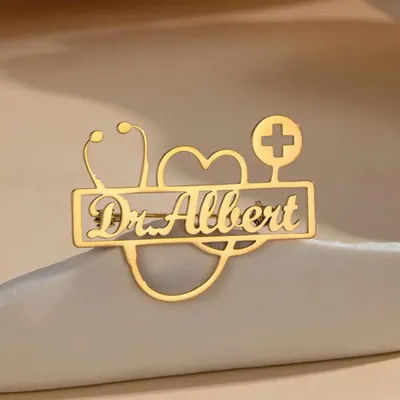 Customized stethoscope name brooch, personalized doctor nurse badge, medical student stainless steel heart badge, nurse gift