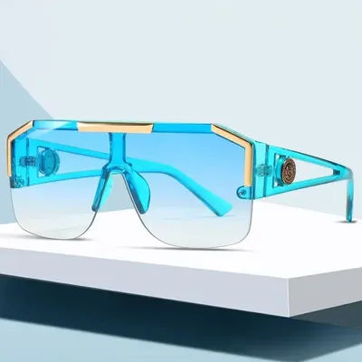 Lunettes de soleil carrées de luxe 2025 pour femmes, de marque, rétro, bleues, surdimensionnées, noires, protection UV400