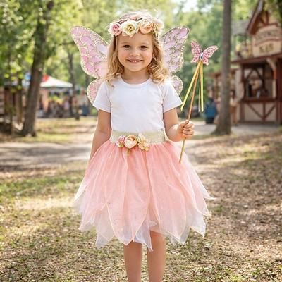Set Medievale Rinascimento Elegante Lunghezza al ginocchio Gonna Ali Copricapo con accessori Fata Farfalla Floreale Costume Ragazze Fantasia Halloween Carnevale Feste Fiera Rinascimentale Bambini