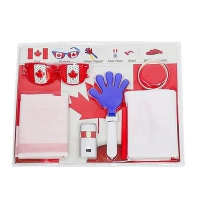 Set di 6 accessori per tifosi della Coppa del Mondo di calcio estiva: bandiera, occhiali da tifoso, ciak, pittura per il viso, oggetti di scena per i tifosi di calcio per la festa del giorno della