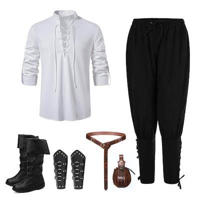 Medievale Rinascimento 17° secolo Lunghezza media Blusa / Camicia Costume Cosplay A stivale Pirata Cavaliere Vichingo Cavaliere Celtico Coulisse Tinta unita Costume Per uomo Vichingo Fantasia