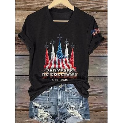 Giorno dell'Indipendenza Americana Per donna Maglietta Stampato Grafico Bandiera Vintage Elegante Classico Manica Corta Scollo a V Top Regolari Quotidiano Blu Nero Bianco Rosso Estate Primavera