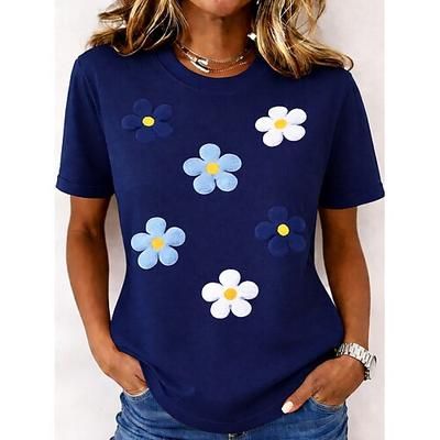 Per donna Maglietta Stampato Floreale Grafico Piante Moda Elegante Classico Manica Corta Girocollo Top Regolari Casuale Quotidiano Weekend Blu Marrone Scuro Verde con beige Nero Bianco Estate