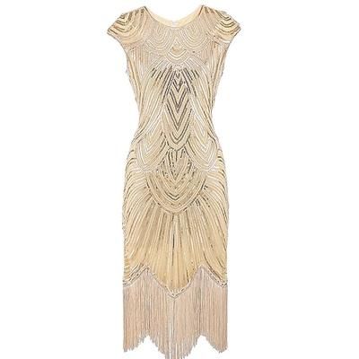 Anni Ruggenti Anni 1920 Lunghezza al ginocchio Vestito Abito Flapper Abito da Ballo Cortissima Il grande Gatsby Charleston Paillettes Patchwork Scollo Tondo Costume Per donna Balli di fine anno Festa
