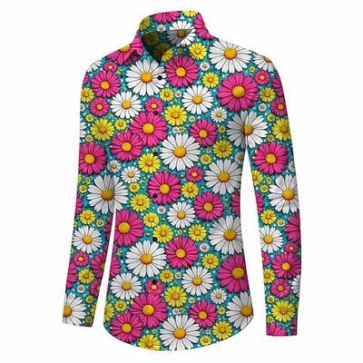 Retrò Vintage Anni '70 Camicia Camicia Aloha Lunghe Hippie Floreale Costume Per uomo Mascherata Festival Musicale Feste Abbigliamento quotidiano Adulti Camicia Primavera Estate
