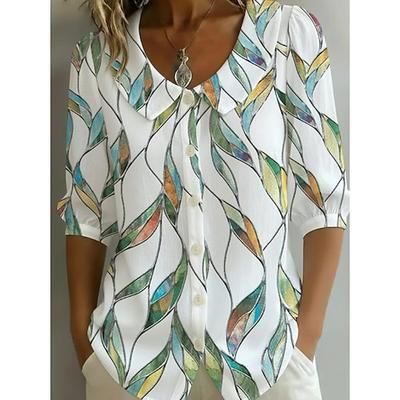 Per donna Camicia Floreale Grafico Vintage Elegante Collare Peter Pan Top lunghi Quotidiano Ferie Uscire Bianco e nero Bianco Verde chiaro Verde Estate Primavera
