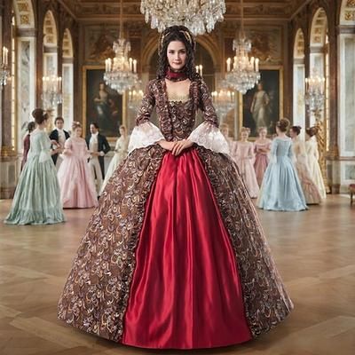 Rococò Vittoriano Rinascimento Lunghezza al pavimento Vestito Costume da festa Mascherata Taglie Forti Normale A palloncino Manica del polsino svasato Principessa Pizzo Tela Vintage Abito da ballo