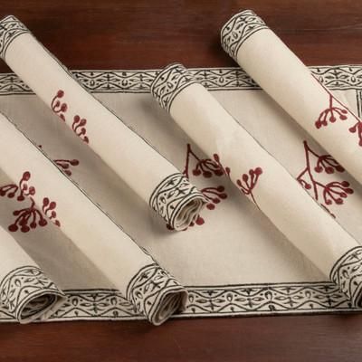 '6 Botanical-Inspired Hand-Block Printed Cotton Placemats'