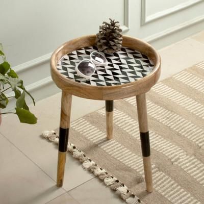 Geometric Luxe,'Modern Geometric Mango Wood Accent Table with Resin Coating'