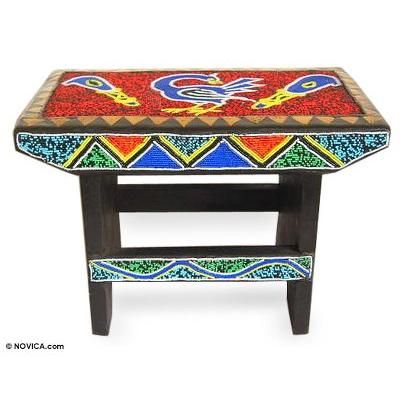 Beaded throne ottoman, 'Wisdom of Ghana' - Hand Beaded Throne Ottoman
