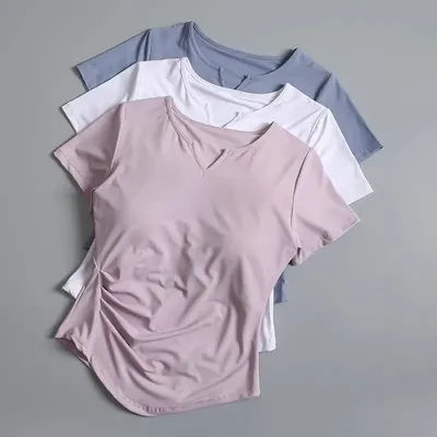 Haut de yoga pour femme avec coussinet de poitrine, T-shirt d'été à manches courtes pour Pilates, entraînement et fitness, ensemble de sport et course à pied, sensation haut de gamme