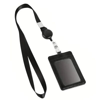 All-in-One PU Badge Holder Set: Retractable Reel Clip, Detachable Lanyard for Key Cards, Staff IDs & Office Access Passes