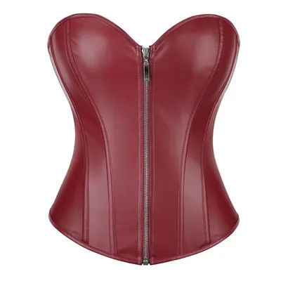 Burgundy Green Brown Steampunk PU Leather Corset Tops with Zipper Lady Girls Gothic Overbust Busties Sexy Corselet Autumn Winter