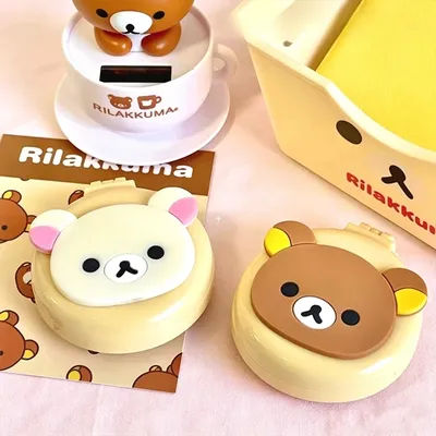 Rilakkuma Mini Portable Mirror Folding Comb Girl Women Travel Portable Round Pocket Relax Bear Small Massage Hair Brush Mirrors