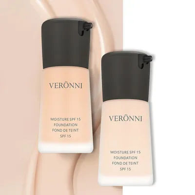 VERONNI 6-Color 30ml Pump Foundation – Glass Bottle, Smooth Application, Natural Matte, Buildable Full Coverage, All-Day Wear