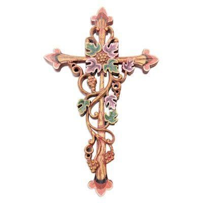 Vine Forest,'Hand Crafted Suar Wood Cross Relief Panel'
