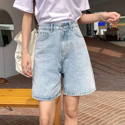 Soldes d'été : Short en jean taille haute coréen pour femme, couleur unie, en denim fin, décontracté et tendance pour filles
