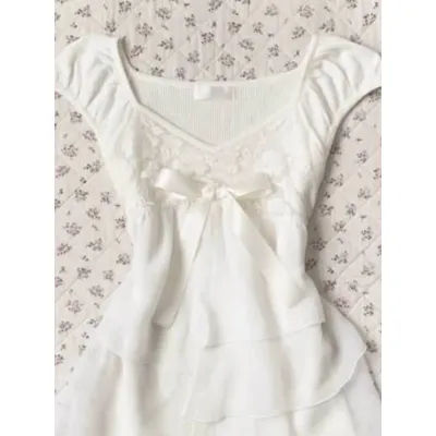 Été français doux Vintage femmes vêtements Y2k Chic Design blanc dentelle Patchwork hauts mode femme rétro taille mince décontracté hauts