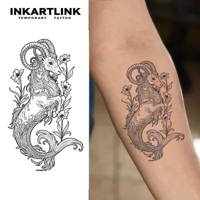 INKARTLINK Mythical Capricorn Flower Tattoo Patch Waterproof Continuous Color Rendering 1-2 Weeks Essential for Trendy People