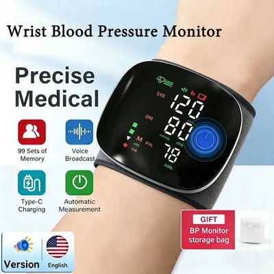 Rechargeable Wrist Blood Pressure Monitor Touch Screen Tonometer LED Display Sphygmomanometer Automatic Pressure Measure Meter