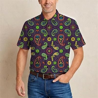 Retrò Vintage Hippie Anni '70 Camicia Maniche corte Hippie Paisley Costume Per uomo Festival Musicale Feste Abbigliamento quotidiano Adulti Camicia Primavera Estate