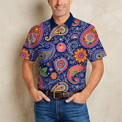 Retrò Vintage Hippie Anni '70 Camicia Maniche corte Hippie Paisley Costume Per uomo Festival Musicale Feste Abbigliamento quotidiano Adulti Camicia Primavera Estate