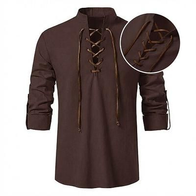 Medievale Rinascimento Camicia Lunghe Pirata Vichingo Costume Per uomo Halloween Carnevale Performance LARP Fiera Rinascimentale Adulti Camicia