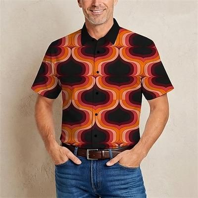 Retrò Vintage Hippie Anni '70 Camicia Maniche corte Hippie Illusione ottica Costume Per uomo Festival Musicale Feste Abbigliamento quotidiano Adulti Camicia Primavera Estate