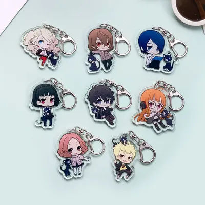 1/8Pcs Anime Figures Persona 5 Acrylic Car Keychain Accessories Cute Bag Charm Keyring Funny Backpack Pendant Decoration Gifts